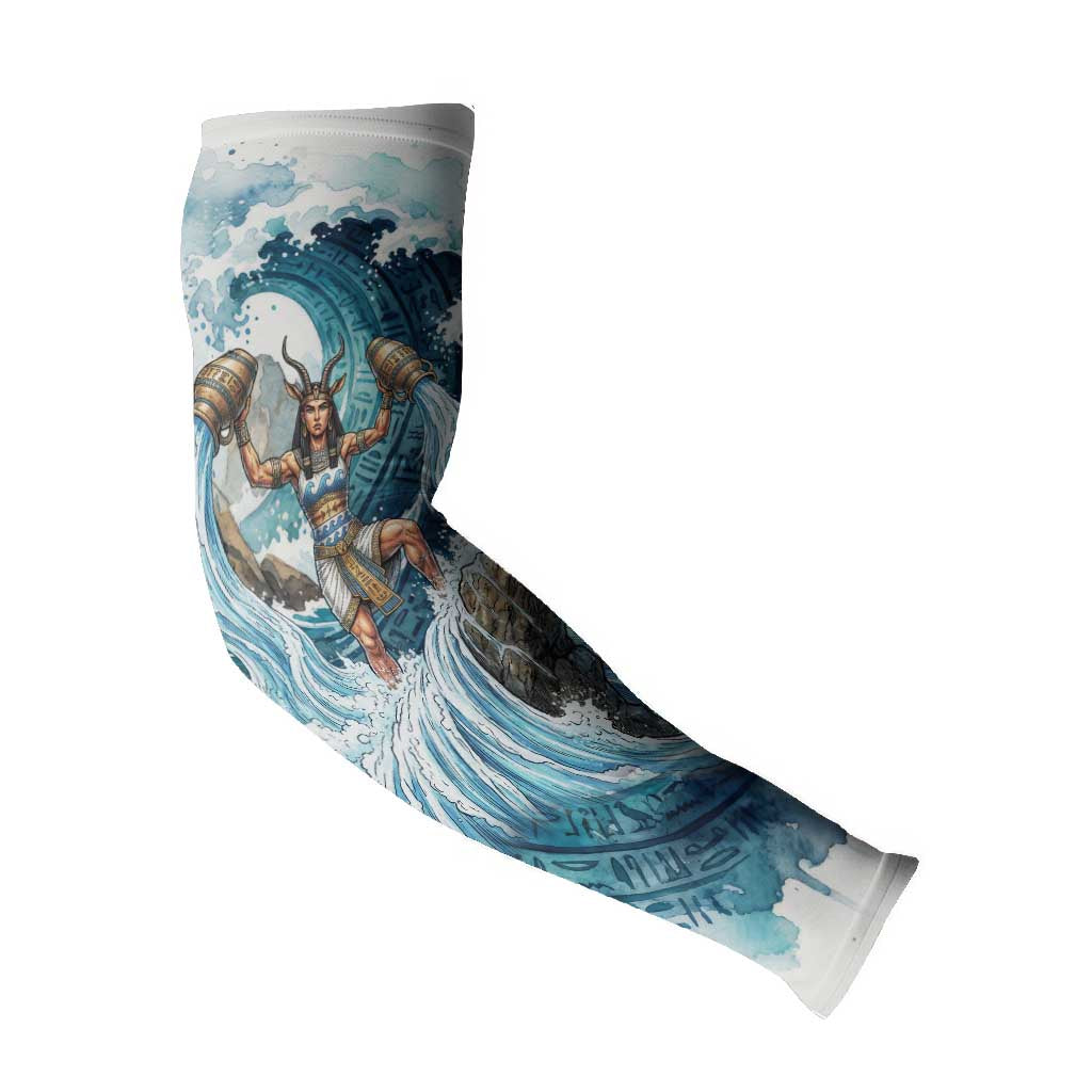 Satis Water Torrent Arm Sleeves with Egyptian Flood Symbolism in Oceanic Blue Tones