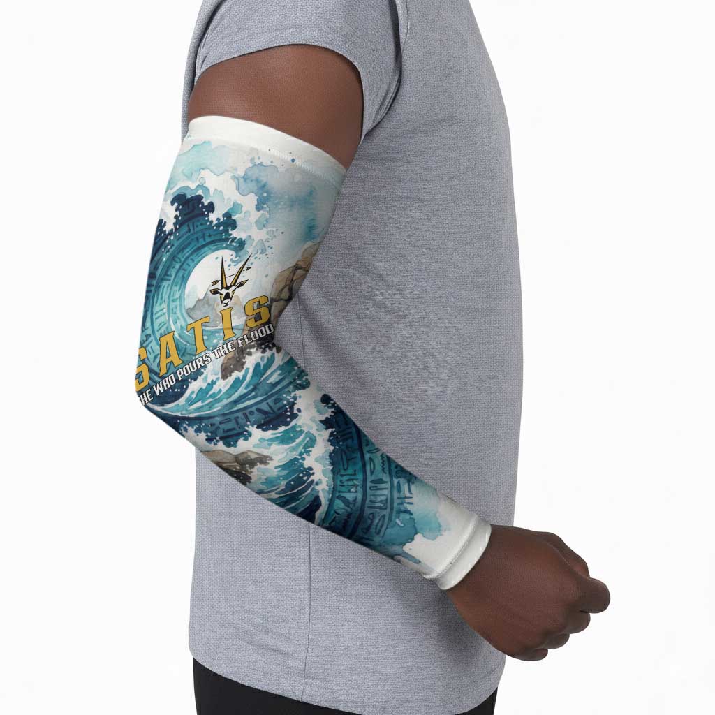 Satis Water Torrent Arm Sleeves with Egyptian Flood Symbolism in Oceanic Blue Tones