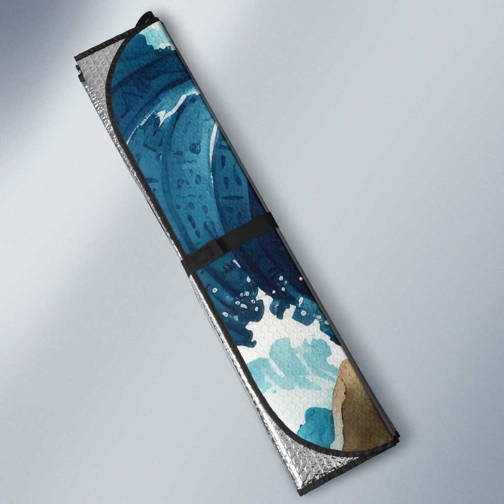 Satis Water Torrent Auto Sun Shade with Egyptian Flood Symbolism in Oceanic Blue Tones
