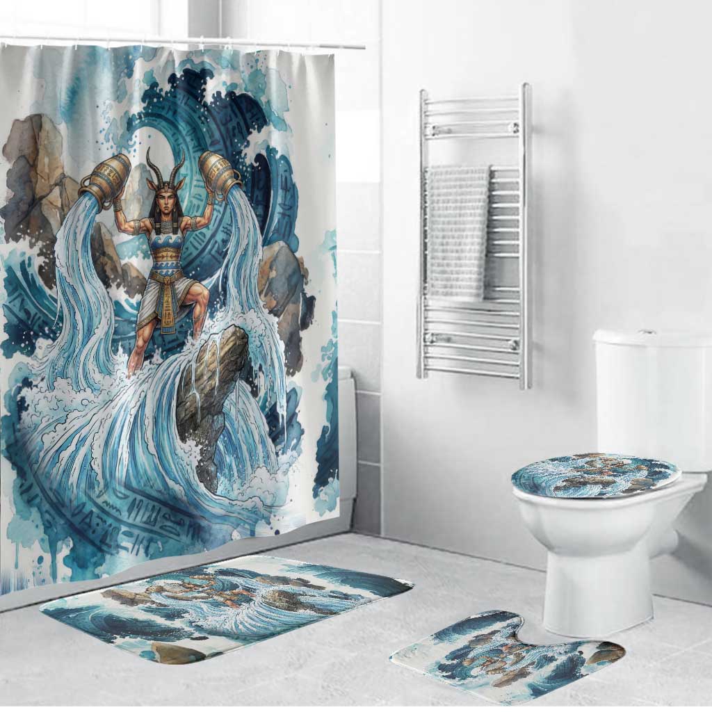Satis Water Torrent Bathroom Set with Egyptian Flood Symbolism in Oceanic Blue Tones