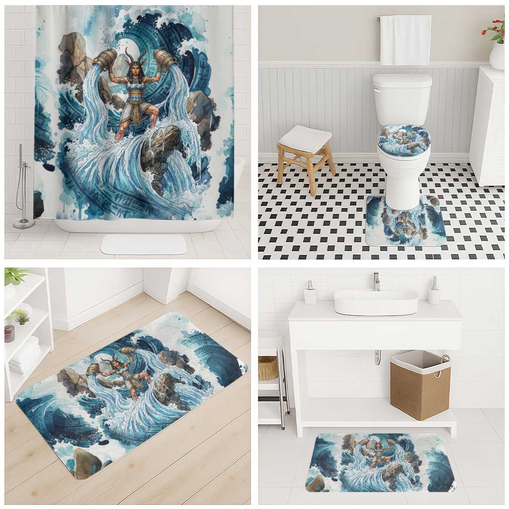 Satis Water Torrent Bathroom Set with Egyptian Flood Symbolism in Oceanic Blue Tones