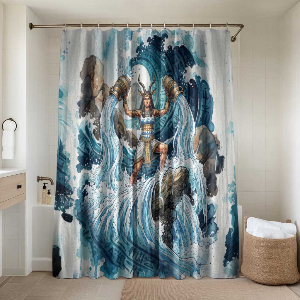 Satis Water Torrent Bathroom Set with Egyptian Flood Symbolism in Oceanic Blue Tones