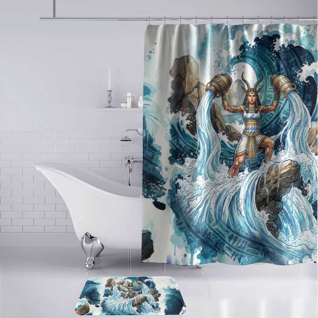 Satis Water Torrent Bathroom Set with Egyptian Flood Symbolism in Oceanic Blue Tones