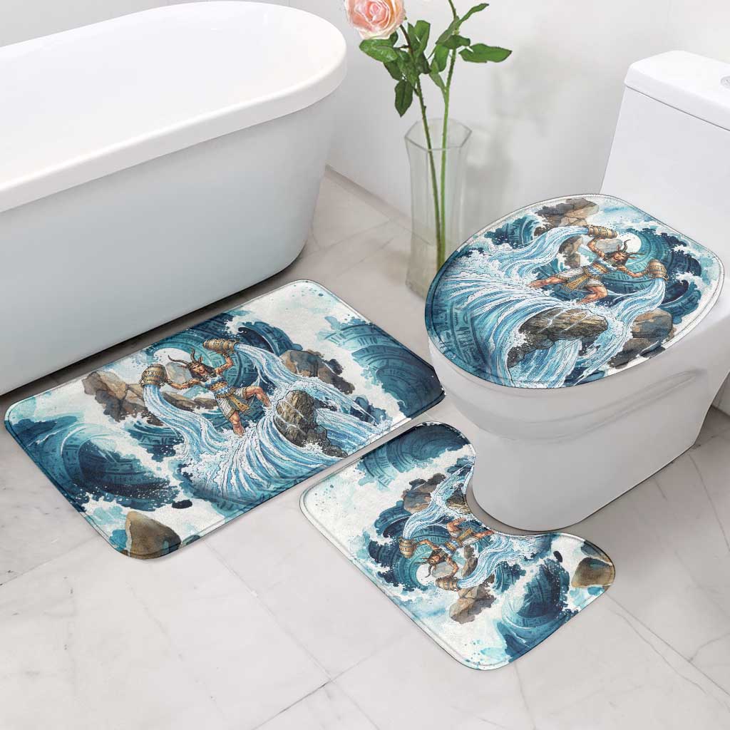 Satis Water Torrent Bathroom Set with Egyptian Flood Symbolism in Oceanic Blue Tones
