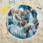 Satis Water Torrent Beach Blanket with Egyptian Flood Symbolism in Oceanic Blue Tones