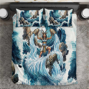 Satis Water Torrent Bedding Set with Egyptian Flood Symbolism in Oceanic Blue Tones