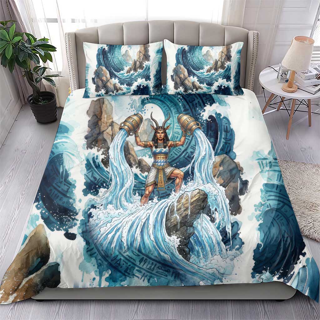 Satis Water Torrent Bedding Set with Egyptian Flood Symbolism in Oceanic Blue Tones
