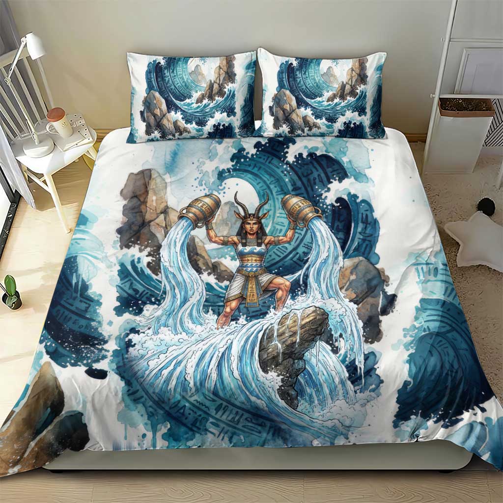 Satis Water Torrent Bedding Set with Egyptian Flood Symbolism in Oceanic Blue Tones