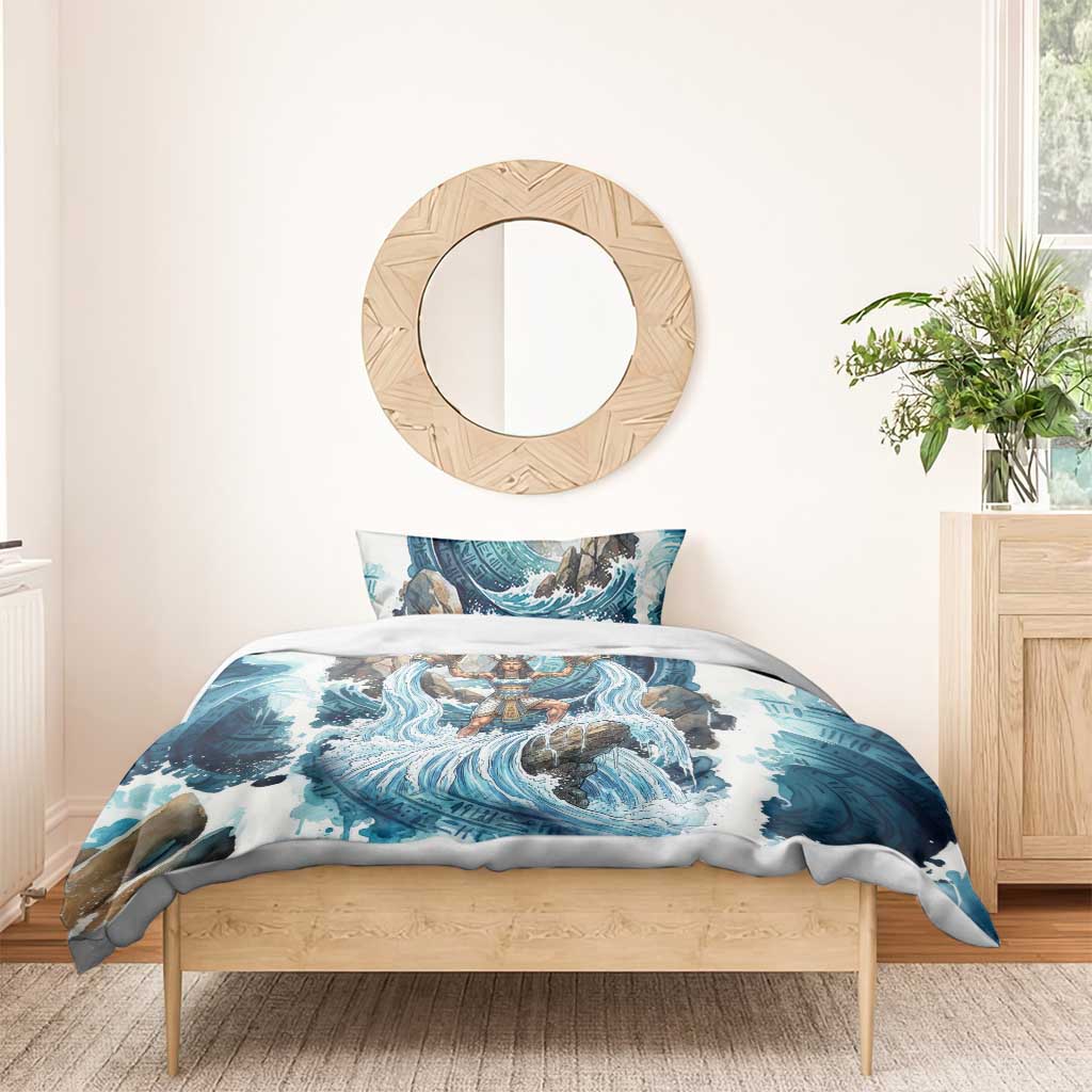 Satis Water Torrent Bedding Set with Egyptian Flood Symbolism in Oceanic Blue Tones