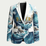 Satis Water Torrent Blazer with Egyptian Flood Symbolism in Oceanic Blue Tones