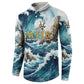 Satis Water Torrent Button Sweatshirt with Egyptian Flood Symbolism in Oceanic Blue Tones