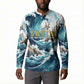 Satis Water Torrent Button Sweatshirt with Egyptian Flood Symbolism in Oceanic Blue Tones