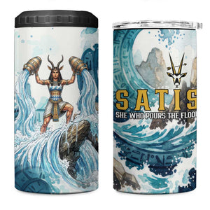 Satis Water Torrent 4 in 1 Can Cooler Tumbler with Egyptian Flood Symbolism in Oceanic Blue Tones