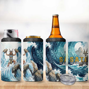 Satis Water Torrent 4 in 1 Can Cooler Tumbler with Egyptian Flood Symbolism in Oceanic Blue Tones