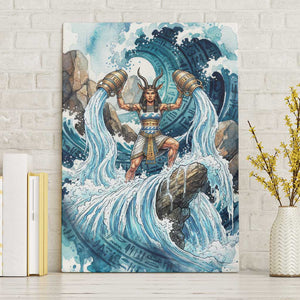 Satis Water Torrent Canvas Wall Art with Egyptian Flood Symbolism in Oceanic Blue Tones