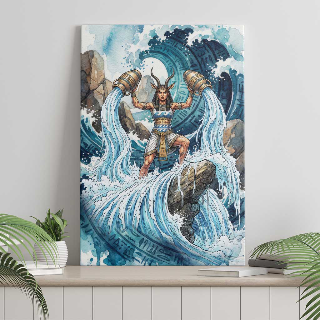 Satis Water Torrent Canvas Wall Art with Egyptian Flood Symbolism in Oceanic Blue Tones