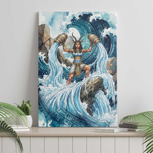 Satis Water Torrent Canvas Wall Art with Egyptian Flood Symbolism in Oceanic Blue Tones