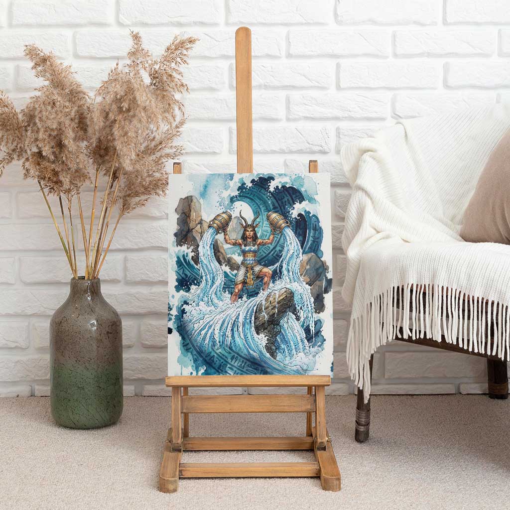 Satis Water Torrent Canvas Wall Art with Egyptian Flood Symbolism in Oceanic Blue Tones
