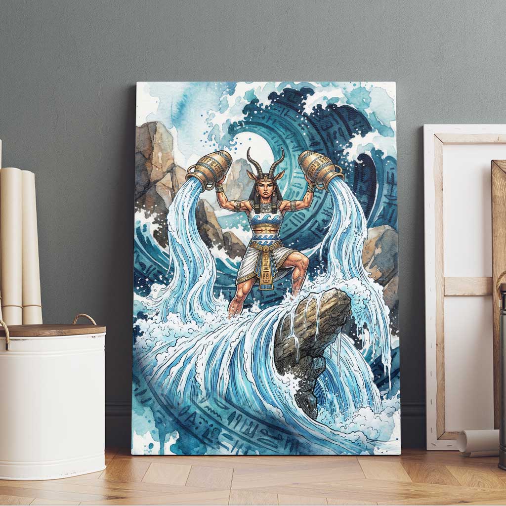 Satis Water Torrent Canvas Wall Art with Egyptian Flood Symbolism in Oceanic Blue Tones