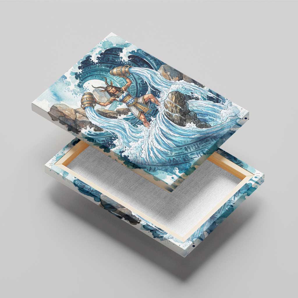 Satis Water Torrent Canvas Wall Art with Egyptian Flood Symbolism in Oceanic Blue Tones