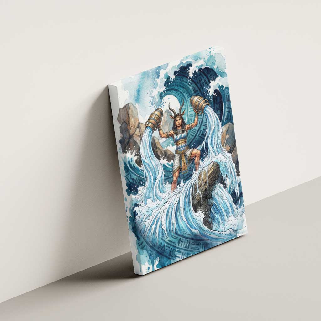 Satis Water Torrent Canvas Wall Art with Egyptian Flood Symbolism in Oceanic Blue Tones