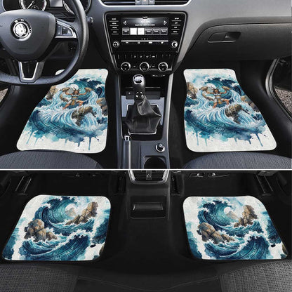 Satis Water Torrent Car Mats with Egyptian Flood Symbolism in Oceanic Blue Tones