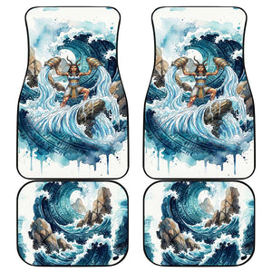 Satis Water Torrent Car Mats with Egyptian Flood Symbolism in Oceanic Blue Tones