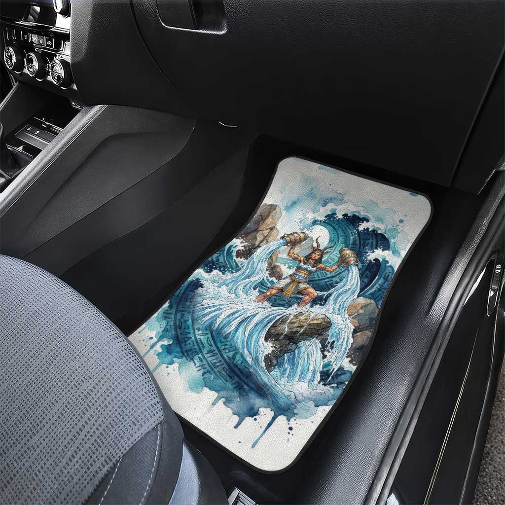 Satis Water Torrent Car Mats with Egyptian Flood Symbolism in Oceanic Blue Tones