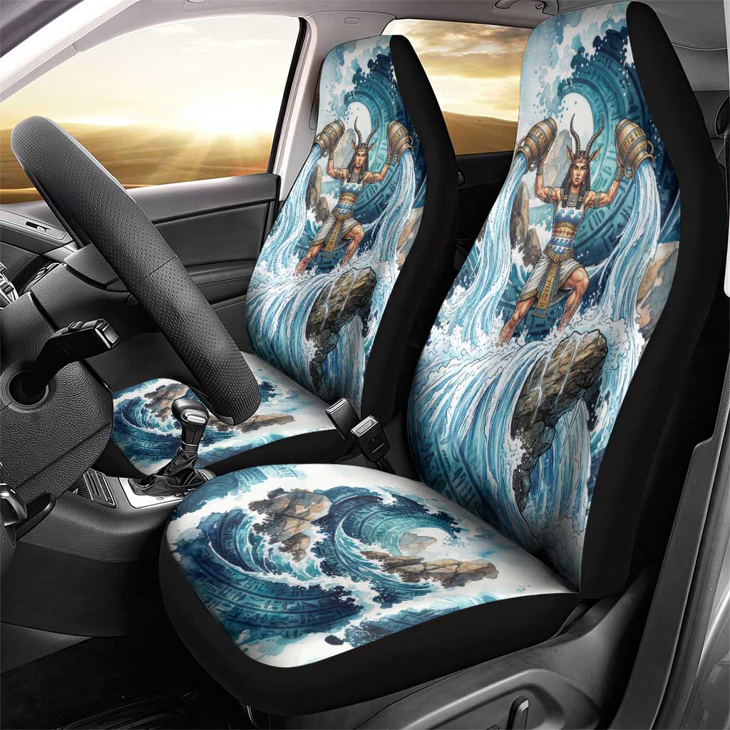 Satis Water Torrent Car Seat Cover with Egyptian Flood Symbolism in Oceanic Blue Tones