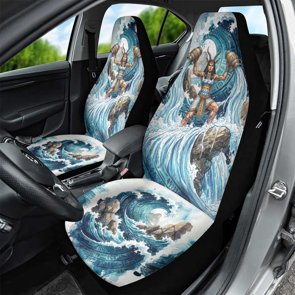 Satis Water Torrent Car Seat Cover with Egyptian Flood Symbolism in Oceanic Blue Tones