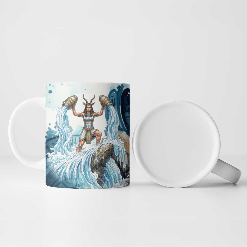 Satis Water Torrent Ceramic Mug with Egyptian Flood Symbolism in Oceanic Blue Tones