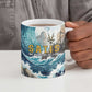 Satis Water Torrent Ceramic Mug with Egyptian Flood Symbolism in Oceanic Blue Tones