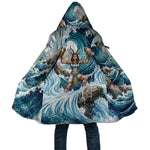Satis Water Torrent Cloak with Egyptian Flood Symbolism in Oceanic Blue Tones