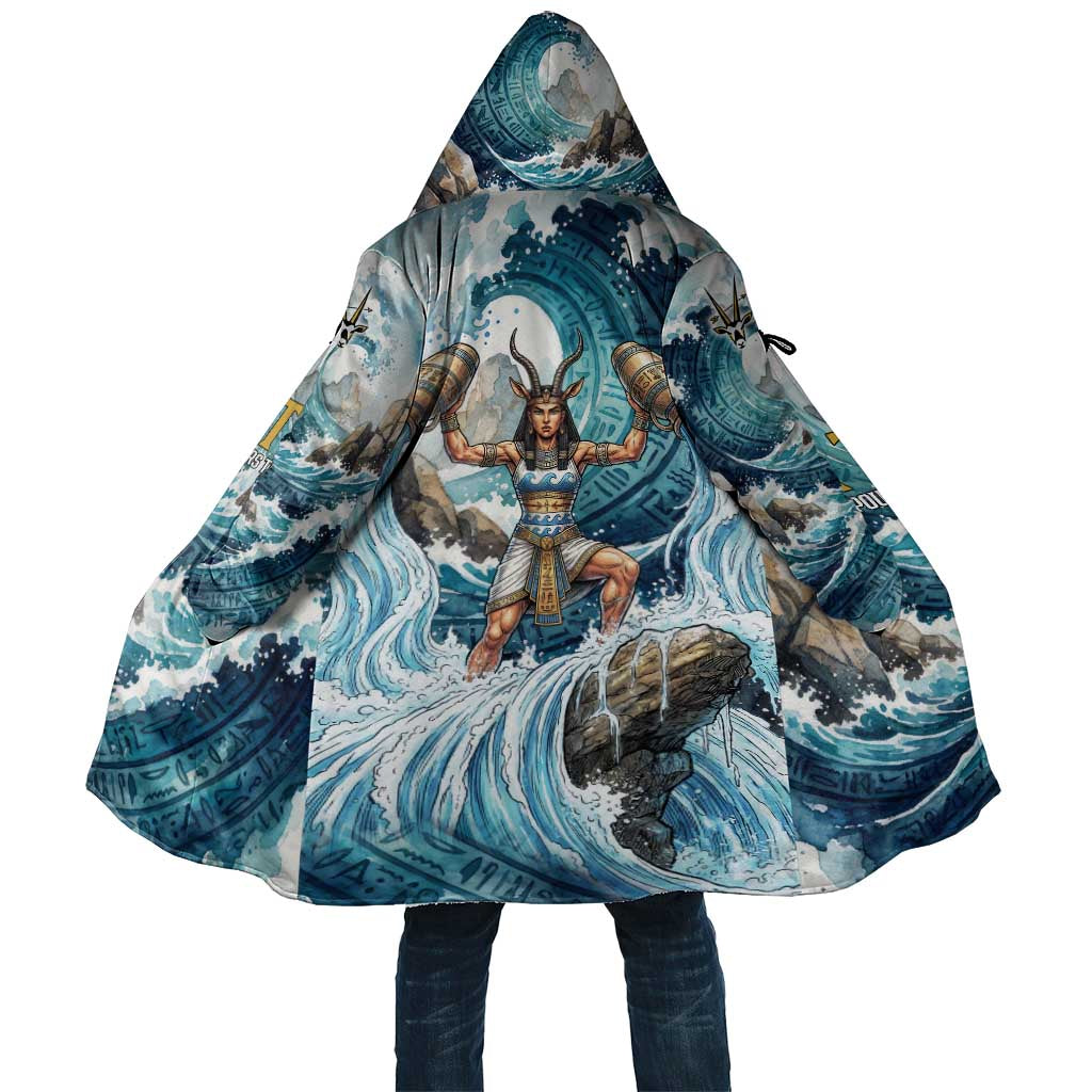 Satis Water Torrent Cloak with Egyptian Flood Symbolism in Oceanic Blue Tones