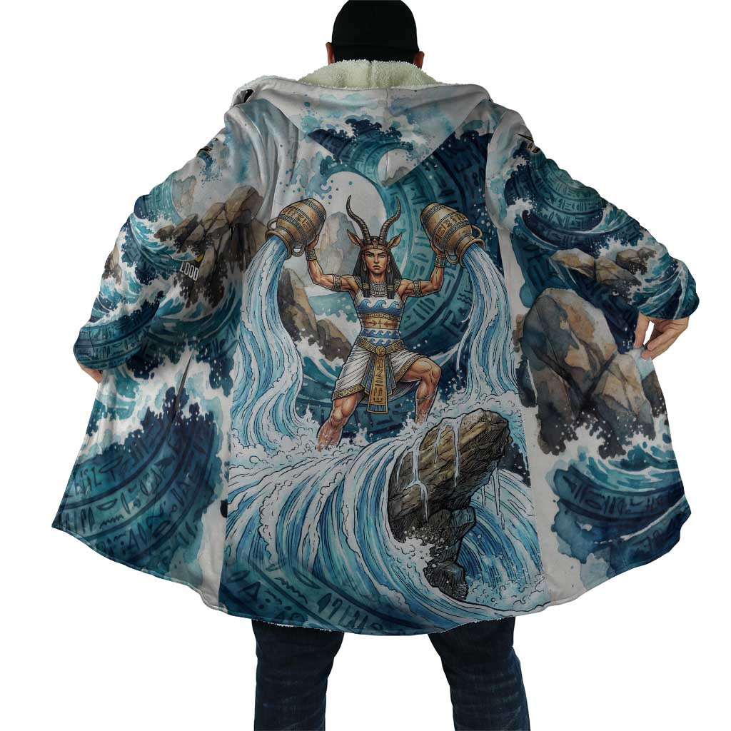 Satis Water Torrent Cloak with Egyptian Flood Symbolism in Oceanic Blue Tones