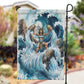 Satis Water Torrent Garden Flag with Egyptian Flood Symbolism in Oceanic Blue Tones
