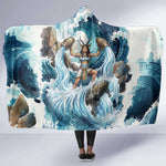 Satis Water Torrent Hooded Blanket with Egyptian Flood Symbolism in Oceanic Blue Tones