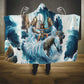 Satis Water Torrent Hooded Blanket with Egyptian Flood Symbolism in Oceanic Blue Tones