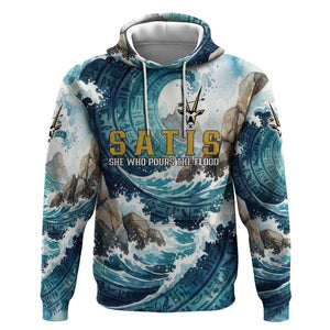 Satis Water Torrent Hoodie with Egyptian Flood Symbolism in Oceanic Blue Tones