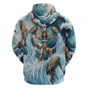 Satis Water Torrent Hoodie with Egyptian Flood Symbolism in Oceanic Blue Tones