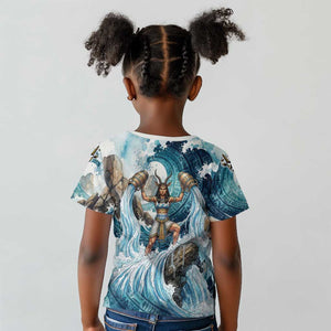 Satis Water Torrent Kid T shirt with Egyptian Flood Symbolism in Oceanic Blue Tones