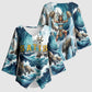 Satis Water Torrent Kimono Sleeve Blouse with Egyptian Flood Symbolism in Oceanic Blue Tones
