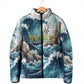 Satis Water Torrent Padded Jacket with Egyptian Flood Symbolism in Oceanic Blue Tones