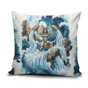 Satis Water Torrent Pillow Cover with Egyptian Flood Symbolism in Oceanic Blue Tones