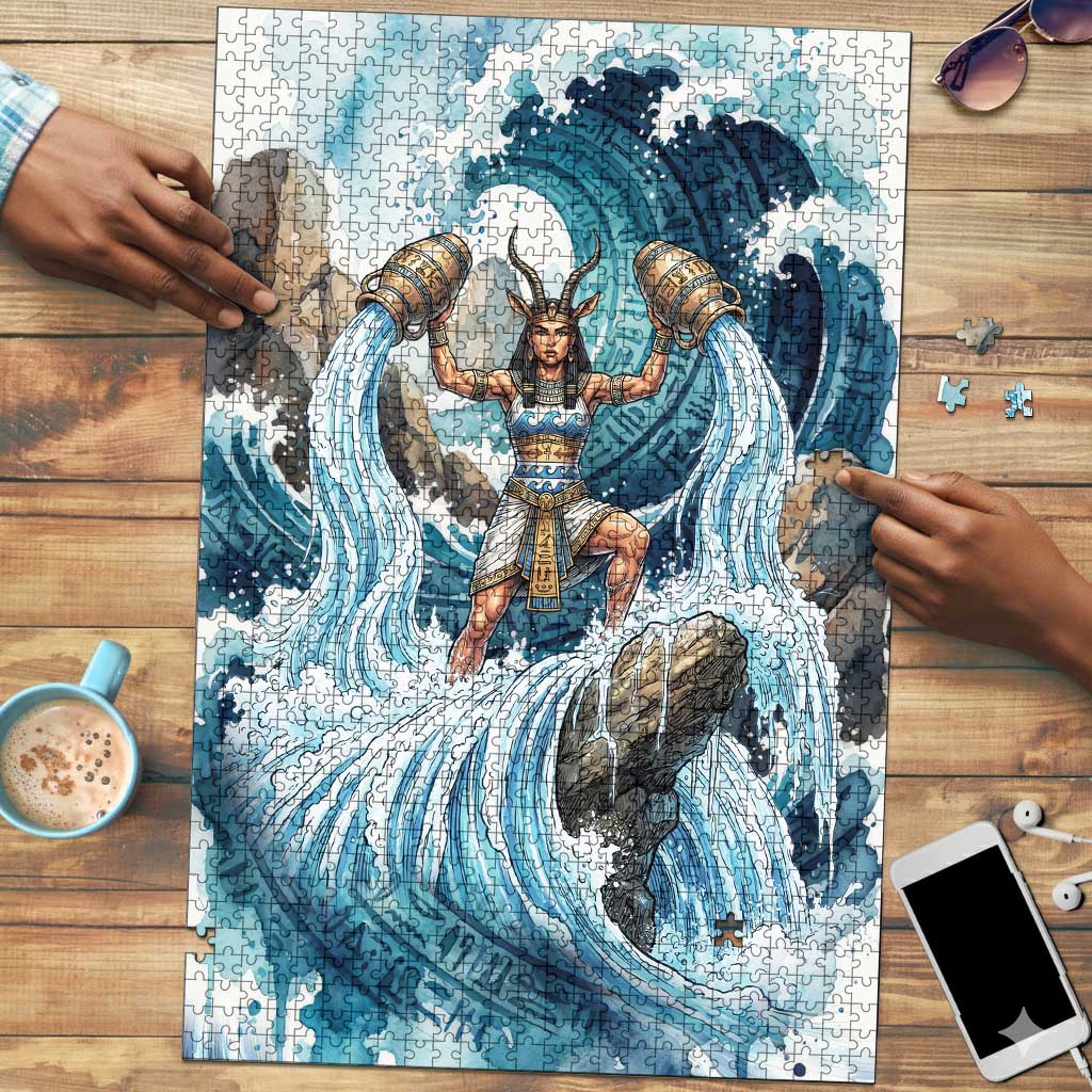 Satis Water Torrent Puzzle with Egyptian Flood Symbolism in Oceanic Blue Tones