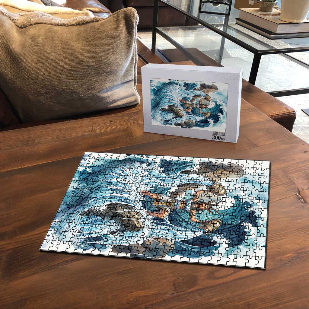 Satis Water Torrent Puzzle with Egyptian Flood Symbolism in Oceanic Blue Tones