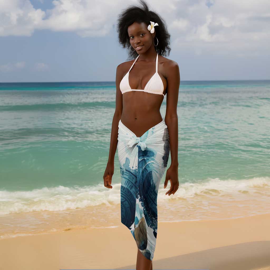 Satis Water Torrent Sarong with Egyptian Flood Symbolism in Oceanic Blue Tones