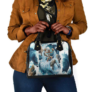 Satis Water Torrent Shoulder Handbag with Egyptian Flood Symbolism in Oceanic Blue Tones