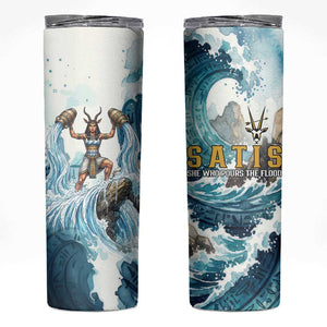 Satis Water Torrent Skinny Tumbler with Egyptian Flood Symbolism in Oceanic Blue Tones