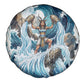 Satis Water Torrent Spare Tire Cover with Egyptian Flood Symbolism in Oceanic Blue Tones